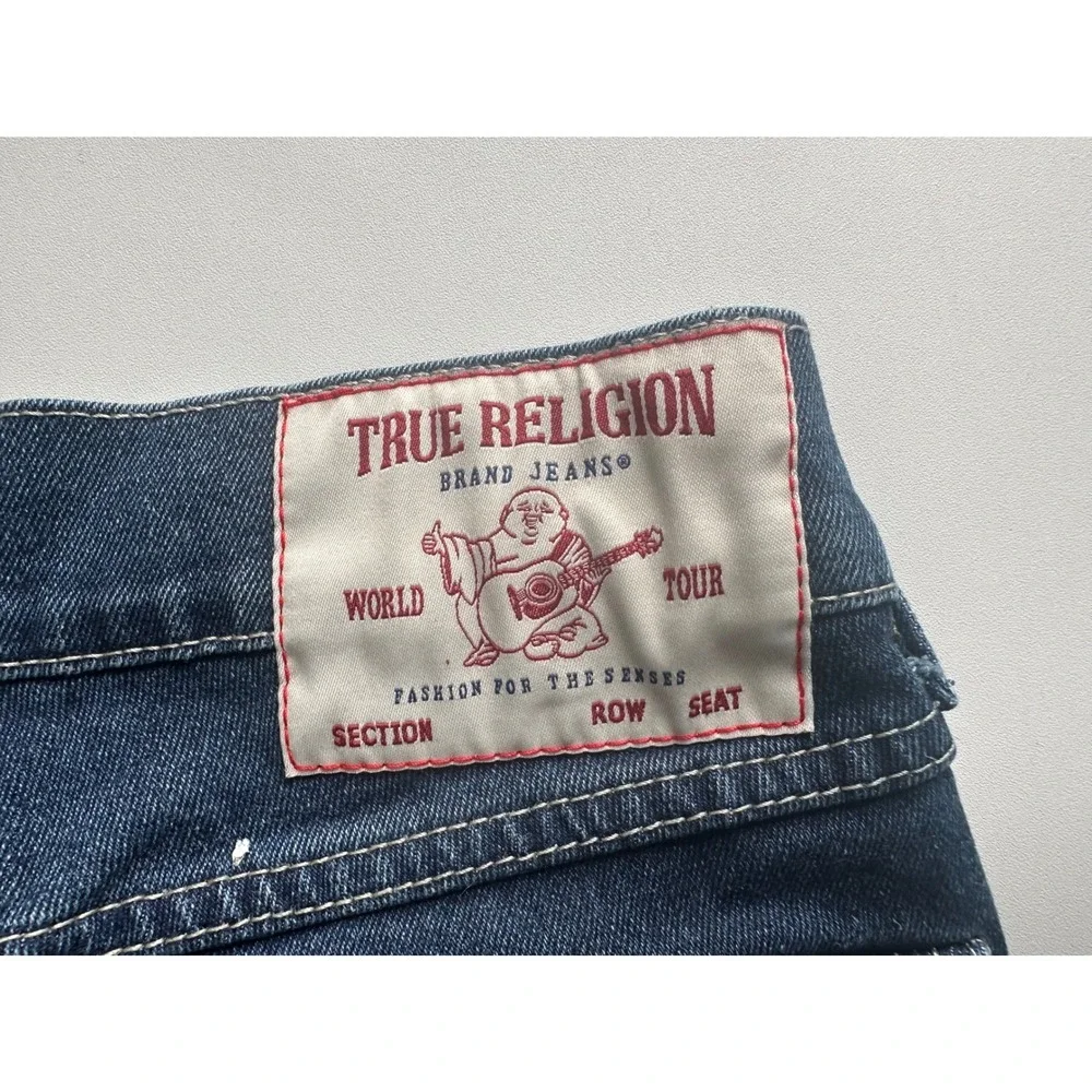 True Religion Geno Relaxed Slim Dark Wash Jeans Mens 30 Contrast Stitch Blue